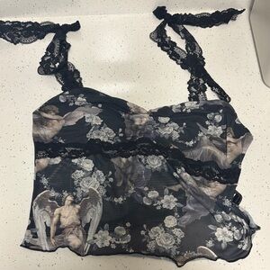 Black Lace Angel Print Camisole